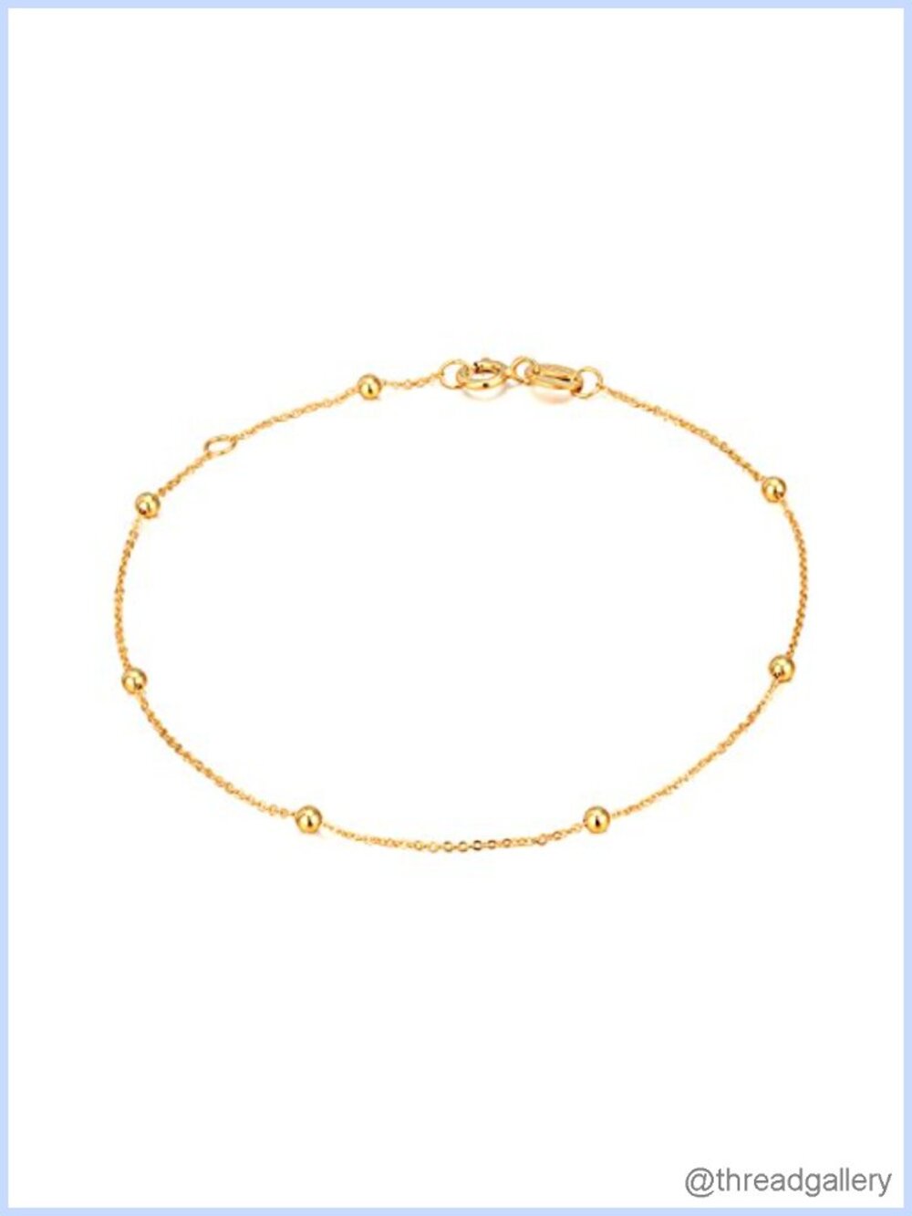 14k Solid Gold Chain Bracelet for Women Thin Bead Link 7"